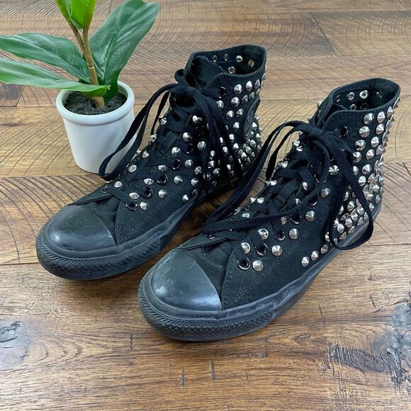 CONVERSE 8.5 AllStar Platform Spike Punk Studded Black HighTop Lace Up Sneaker - Picture 4 of 6